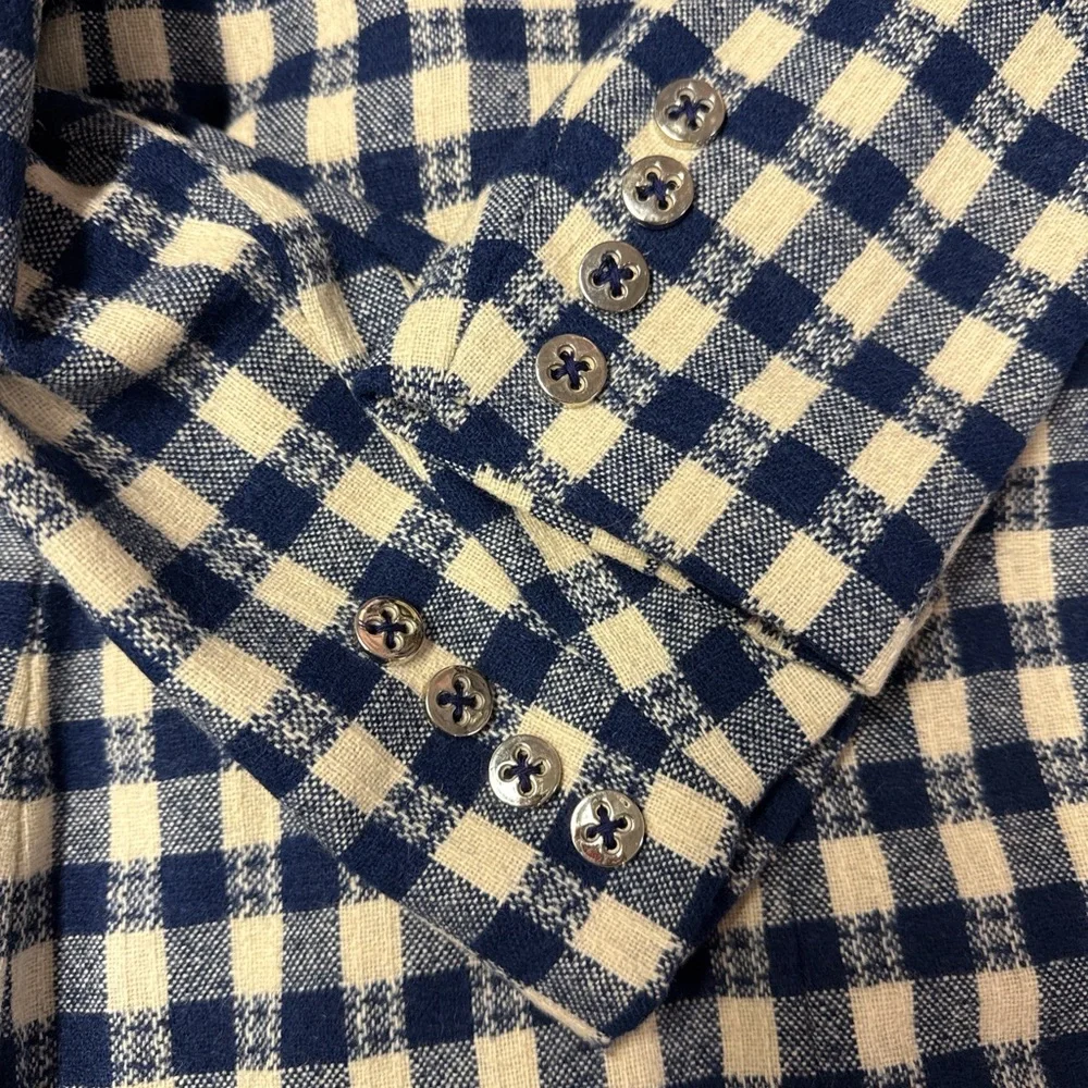 Vintage Navy White Check Wool Blazer – 70s Style - Picture 5 of 7